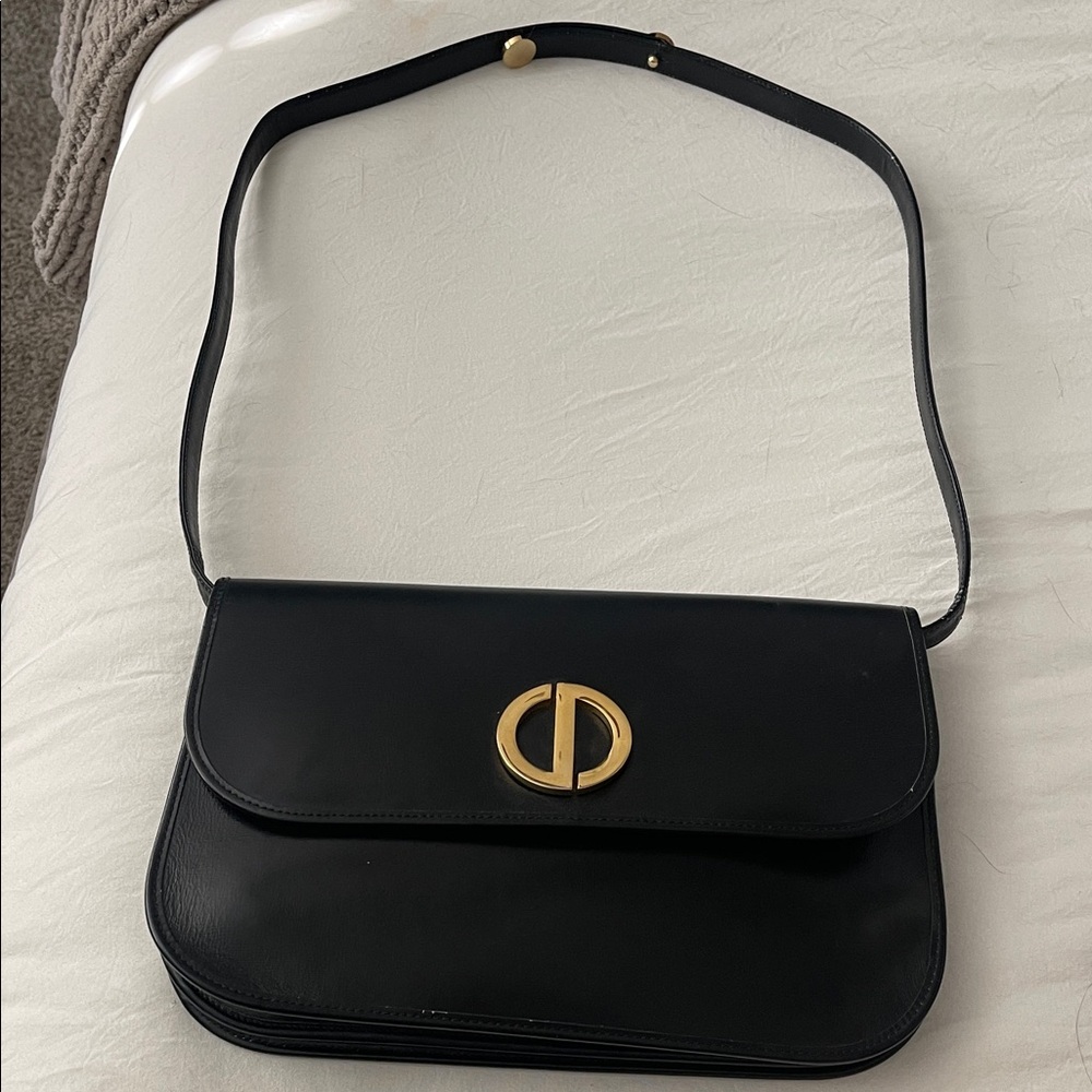 Dior Black Leather Shoulder Bag with Gold Accent